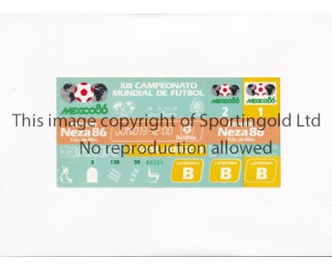 1986 WORLD CUP      Unused ticket for Scotland v Uruguay 13/6/1986 at the Neza 86 Stadium, very slightly creased.   Generally
