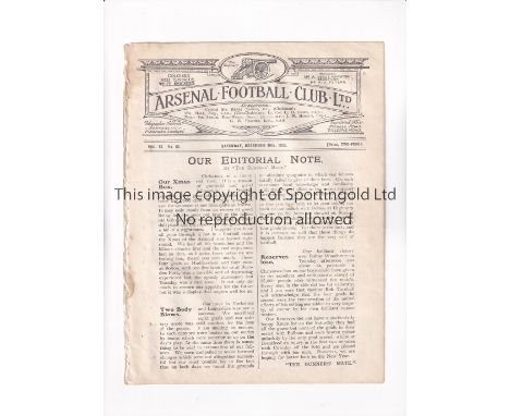 ARSENAL         Programme for the home League match v Stoke 30/12/1922, ex-binder.       Generally good