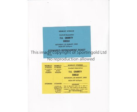 1983 CHARITY SHIELD / MANCHESTER UNITED V LIVERPOOL       Unused Steward ticket and Refreshment ticket.      Good