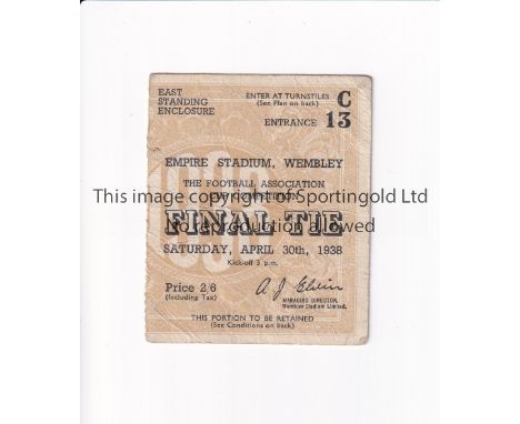 1938 FA CUP FINAL      Ticket for Huddersfield Town v Preston North End, very slightly creased.    Generally good