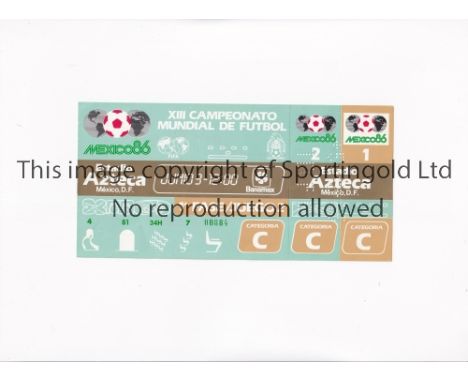 1986 WORLD CUP      Unused ticket for Mexico v Belgium 3/6/1986 at the Aztec Stadium. Staple holes on the left.   Generally g