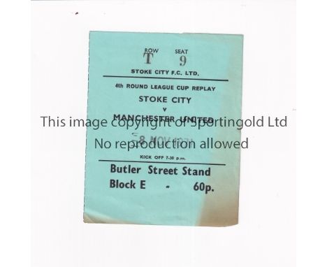 MANCHESTER UNITED Ticket for the away League Cup tie v Stoke City 8/11/1971, slightly marked. Generally good