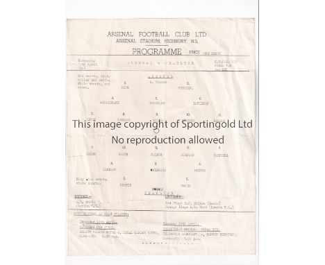 ARSENAL / 1966 SOUTH EAST COUNTIES LEAGUE CUP FINAL       Single sheet programme for the 1st Leg home match v Charlton Athlet