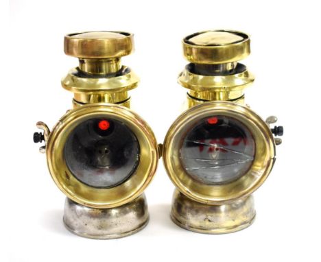 A Pair of Vintage Brass Lucas F143 King of the Road Car/Carriage Lamps, 22.5cm high