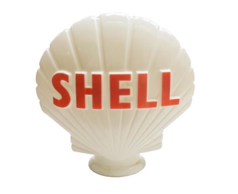 A Shell Opaque Glass Double-Sided Petrol Pump Globe, with red lettering, the base printed Webbs Crystal Glass Co Ltd, London,