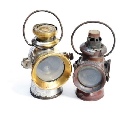 A Vintage Brass Lucas No.720 King of the Road Carriage/Car Lantern, with pivoting handle, 32cm high; and A Vintage Copper How