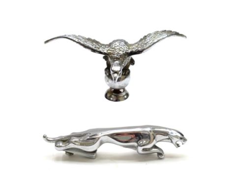 A 1960's Chrome and Brass Car Mascot from a Jaguar, with mounting bracket, 20cm long; and A 1930's Chrome on Brass Car Mascot