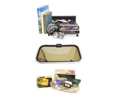 A Collection of Autojumble and Automobilia, to include two boxed sunroof kits, autometer, SU carburetor, two front wing side 