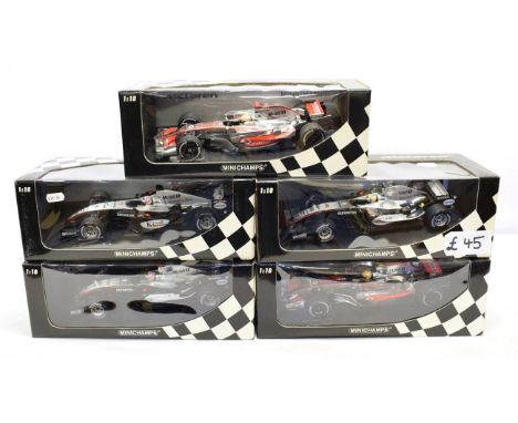 Minichamps McLaren F1 Group 1:18 scale models: L Hamilton MP4-23, L Hamilton MP4-22, J P Montoya MP4-20, K Raikkonen MP4-20 a