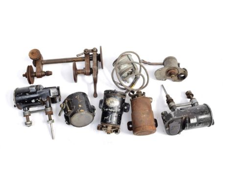 A Box of 1930's Car Spares, to include two C.A.V. wiper motors, two C.A.V. solenoids, a C.A.V. dashboard lamp meter