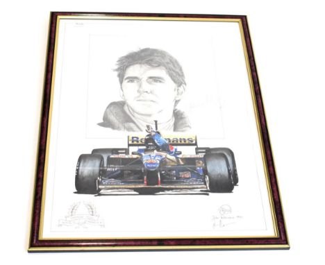 John Wilkinson (20th century) Portrait of Damon Hill Signed and dated 1997, also signed by Damon Hill No.1, pencil and waterc