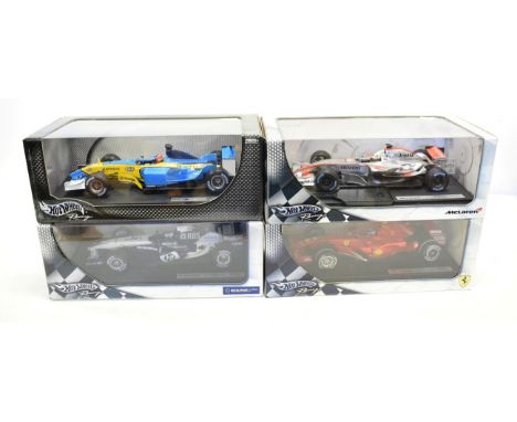 Hot Wheels F1 Group 1:18 scale models: Renault R25 F Alonso, N Heidfeld Williams FW27, J P Montoya McLaren MP4-21 and K Raikk