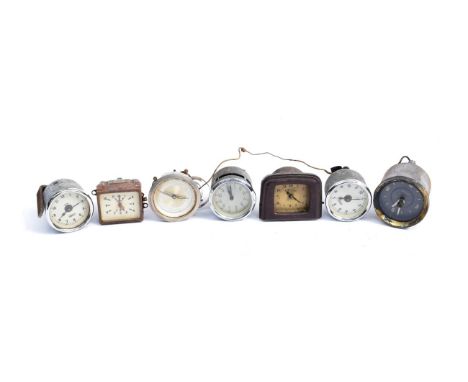 Seven Assorted Vintage Car Electrical Dashboard Clocks, including three Smiths examples