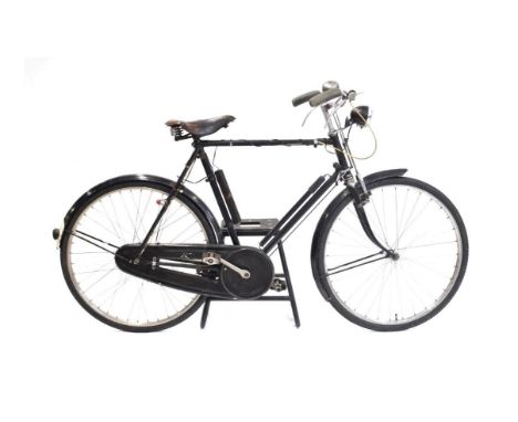A 1940's Vintage Rudge 26'' Rim Gentleman's Bicycle, maroon with electric lighting