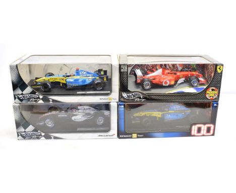 Hot Wheels F1 Group 1:18 scale models: Renaults 100th Grand Prix Win 3/4/5, Ferrari Premier Edition 2003, Renault R25 F Alons