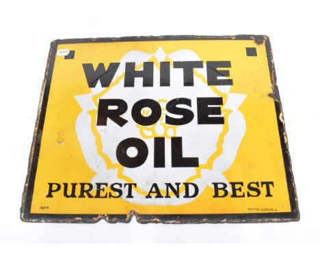 A Double-Side Enamel Advertising Sign, WHITE ROSE OIL PUREST AND BEST, stamped and numbered Bruton London 4/26, 45cm by 55cm