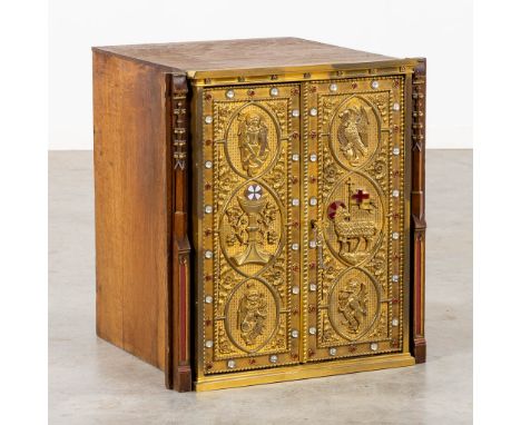 A Tabernacle, finely finished with The Four Evangelists, Cabochons and enamel. Gothic Revival, 19th C.Richly finished with im