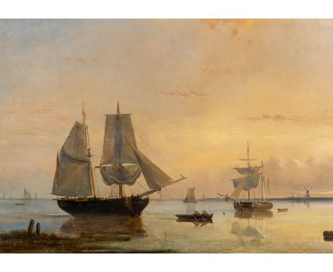 Egide LINNIG (1821-1860) 'Harbor View' oil on panel.&nbsp;Signed lower left.On the reverse with a mark in the panel.&nbsp;Con