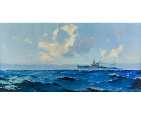 Louis ROYON (1882-1968) 'Seascape/Marine&nbsp;with a battleship' oil on board.Framed behind glass.&nbsp;signed lower right.&n
