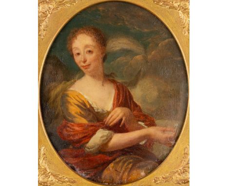 Godfried VAN SCHALCKEN (1643-1706)(attr.) Portrait of a lady holding a ring, oil on copper.Not signed.&nbsp;Dimensions: (W:14