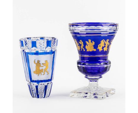 Val Saint Lambert, 'La Danse De Flore', two vases.Cut and coloured crystal with a gilt 'La Danse De Flore' decor.&nbsp;Both v