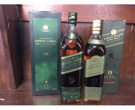 JOHNNIE WALKER GREEN LABEL 15 YEARS OLD ONE LITRE Blended Malt Scotch Whisky One litre, 43% volume, in carton. JOHNNIE WALKER