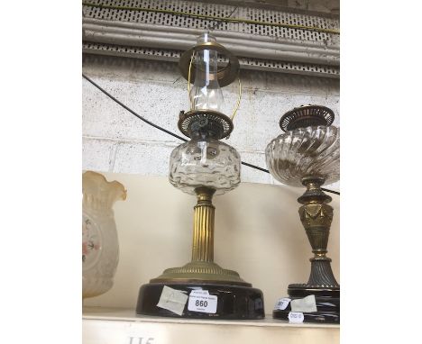 Brass column and glass oil lamp with funnel 