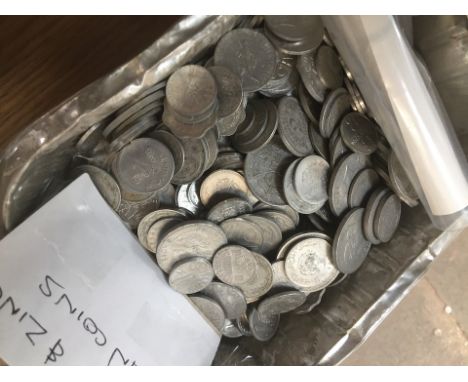 A box with collection of aluminium &amp; zinc foreign coins 