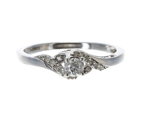 Modern 9ct white gold diamond dress ring, 0.25ct, width 6mm, 2.4gm, ring size R 