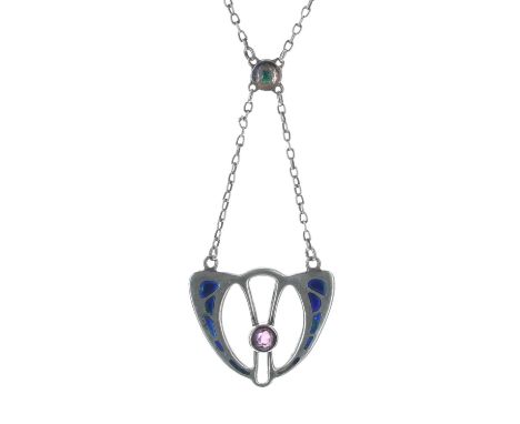 Charles Horner silver and enamel necklace, Chester 1910, 7.1gm, 16" long 