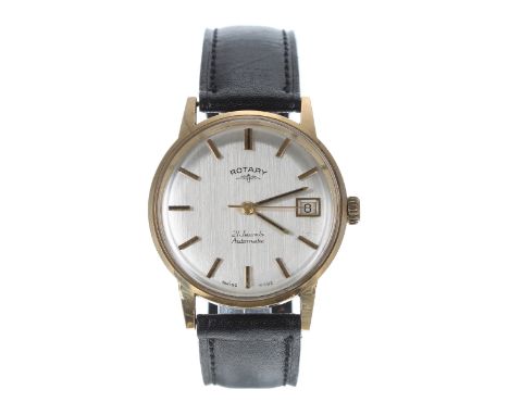 Rotary 9ct automatic gentleman's wristwatch, London 1972, silvered dial with baton markers, centre seconds and date aperture,