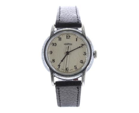 Roamer nickel and stainless steel gentleman's wristwatch, ref. 345, silvered dial dial with Arabic numerals and centre second