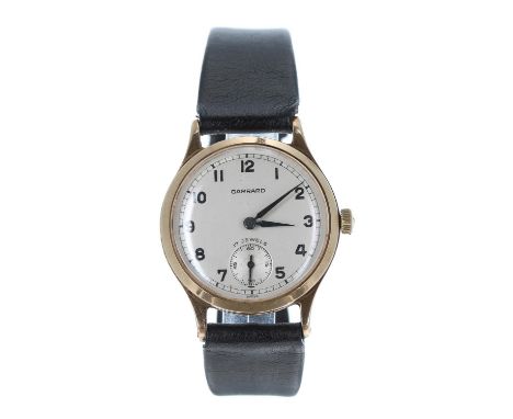 Garrard 9ct mid-size gentleman's wristwatch, Birmingham 1964, circular silvered dial with Arabic numerals, minute track and s