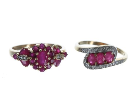 Two 9ct ruby and diamond dress rings, 4.7gm (2) 