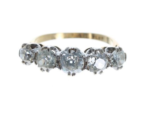 Good 18ct five stone claw-set old-cut diamond ring,&nbsp;estimated 2.00ct approx in total, clarity SI, colour K-N, width 7mm,