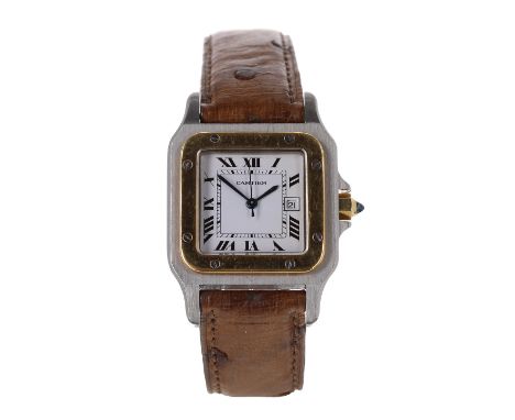 Cartier Santos automatic stainless steel gentleman's wristwatch, no. 296104472, square white dial with Roman numerals, inner 