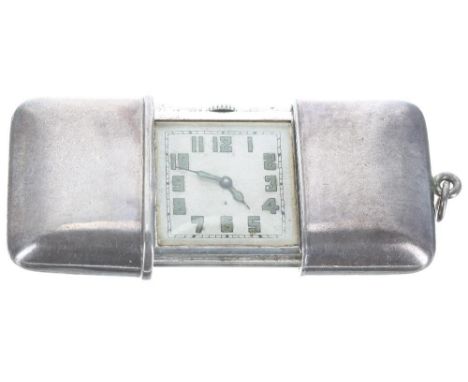 Swiss silver purse watch signed Kirby Beard & Co, Paris, square silvered dial with green luminous Arabic numerals, minute tra