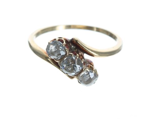 Attractive 18ct three stone old-cut diamond ring, estimated 0.80ct approx, clarity SI, colour I-K, 2.8gm, ring size M 