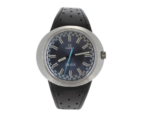 Omega Geneve Dynamic stainless steel gentleman's wristwatch, circular blue 'racing' dial with baton markers and light blue ce