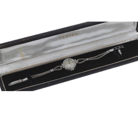 Vertex platinum and 9ct white gold and diamond set lady's cocktail wristwatch, signed silvered dial with Arabic numerals, cal