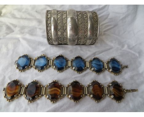 2x Vintage bracelets and one silver Asian style bangle.