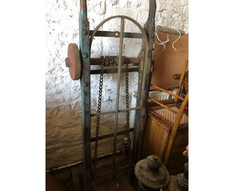 Victorian sack lifter with winding handle by Marshall of Gainsborough. 