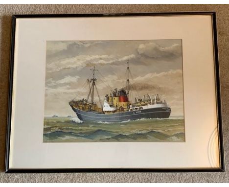 Watercolour ship's portrait by Harold Whitaker of Prince Charles of Hull 31 x 52 cms