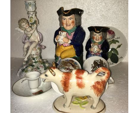 A quantity of ceramics to include Toby jugs, candlestick a/f etc...(8)
