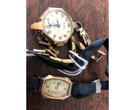 Two ladies 9ct gold cased wrist watches including Majex. 