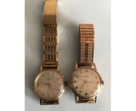 Two 9ct gold wrist watches, Eternia and Helvetia with plated straps.