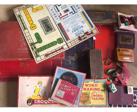 Early 20thC toys and games including Sorry, Croquet, Quit, Work Making, table tennis etc.