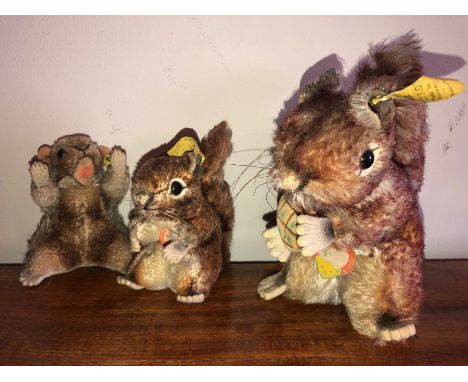 Two Steiff vintage 'Perri' squirrels (15cms tallest) and a beaver. 