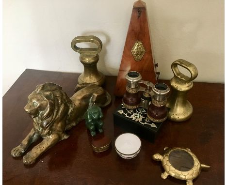 Miscellany inc. metronome, hard stone box, bell weights etc.