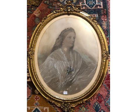 Good quality oval pastel portrait of a lady by Jane Masters Rogers London 1823-1909 46.5 cms high